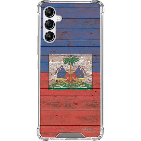 Haiti Flag Dark Wood Galaxy A15 5G Clear Case
